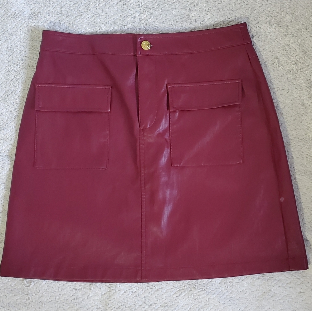 Mark New York Faux Leather Midi Skirt Size 6 Color Beet Red